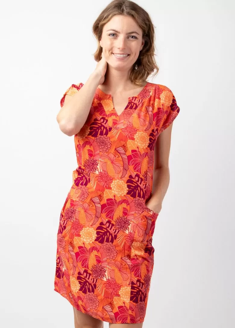 Robes*Coton Du Monde Robe légère en viscose coton manches courtes ERIKA motif tropical Java