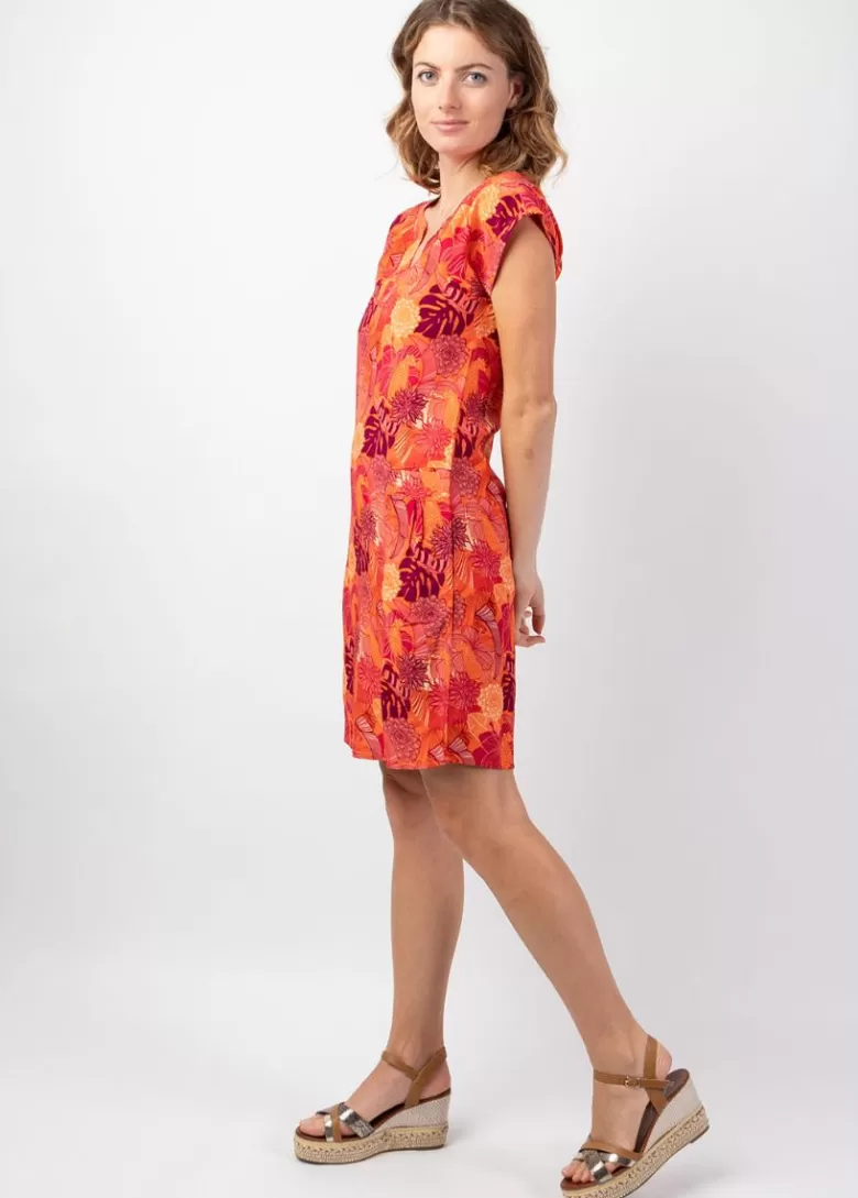 Robes*Coton Du Monde Robe légère en viscose coton manches courtes ERIKA motif tropical Java