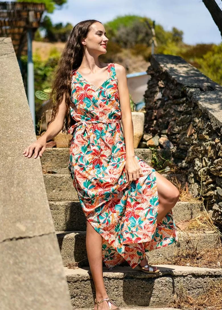 Robes*Coton Du Monde Robe longue ceinturée SAVANA imprimé coloré Congo