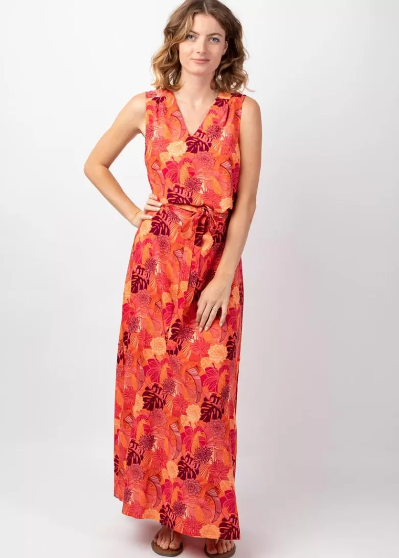 Robes*Coton Du Monde Robe longue femme d'été lumineuse CAROLA sans manches fleurie Java