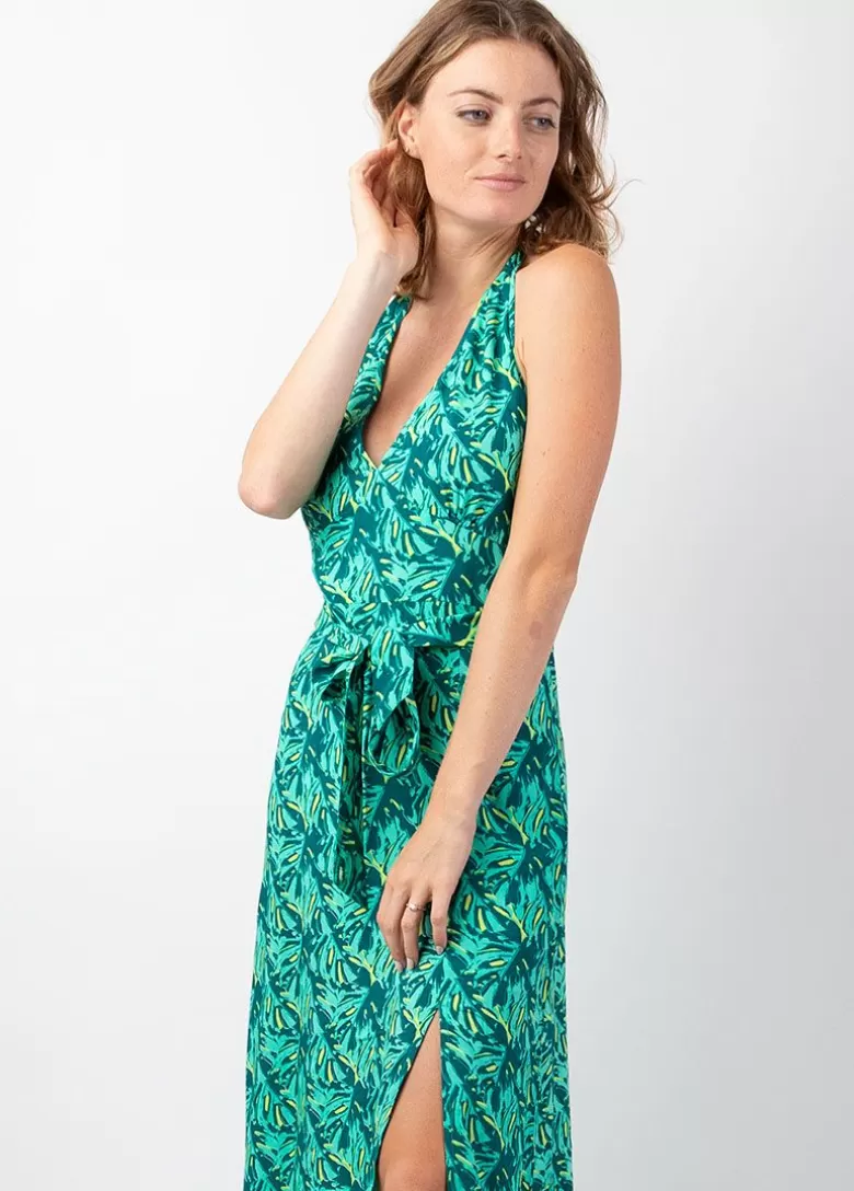 Robes*Coton Du Monde Robe longue femme été dos nu SORAYA imprimé tropical vert Gaia