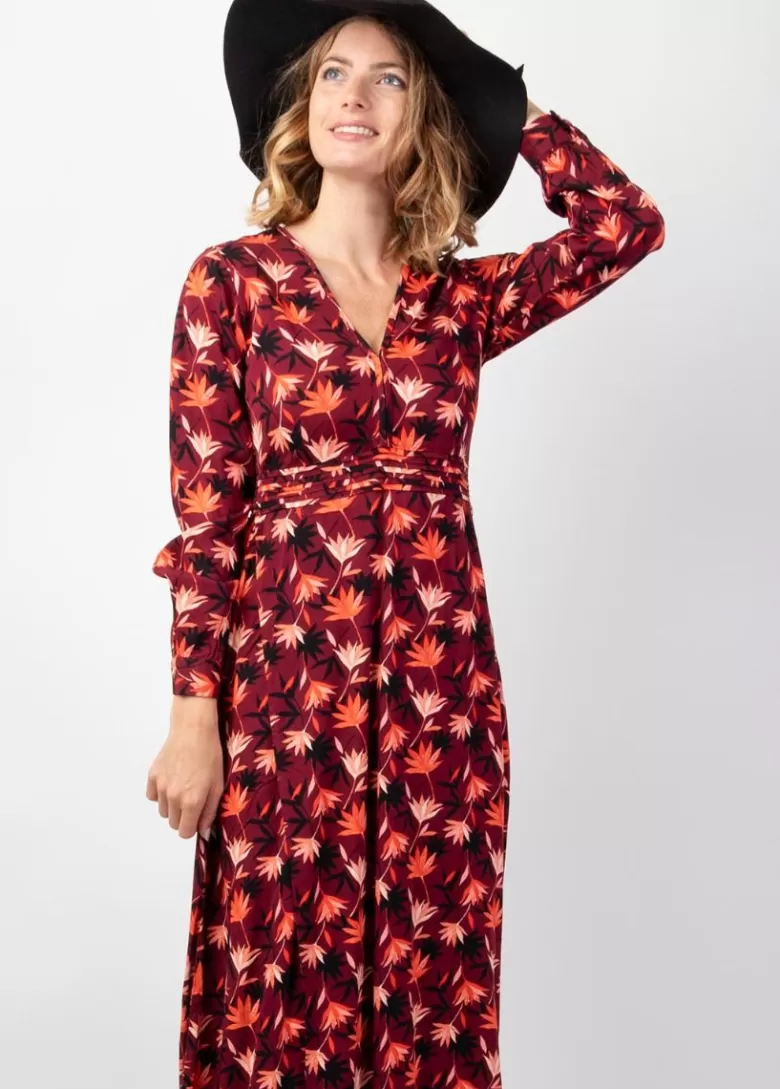 Robes*Coton Du Monde Robe longue fendue en viscose soyeux hiver CALISSA motif bohème Colchique