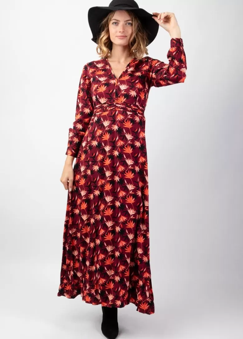 Robes*Coton Du Monde Robe longue fendue en viscose soyeux hiver CALISSA motif bohème Colchique