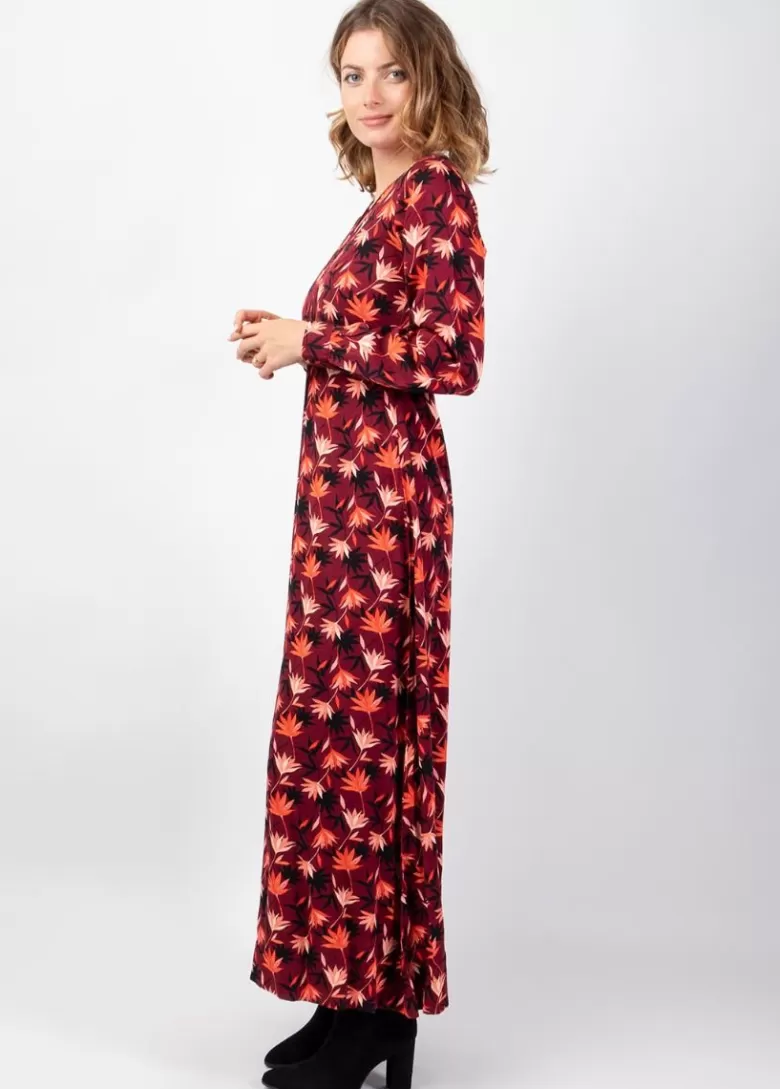 Robes*Coton Du Monde Robe longue fendue en viscose soyeux hiver CALISSA motif bohème Colchique