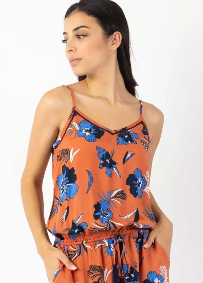 Robes*Coton Du Monde Robe longue fendue fines bretelles ALBA imprimé fleurs d' Hibiscus