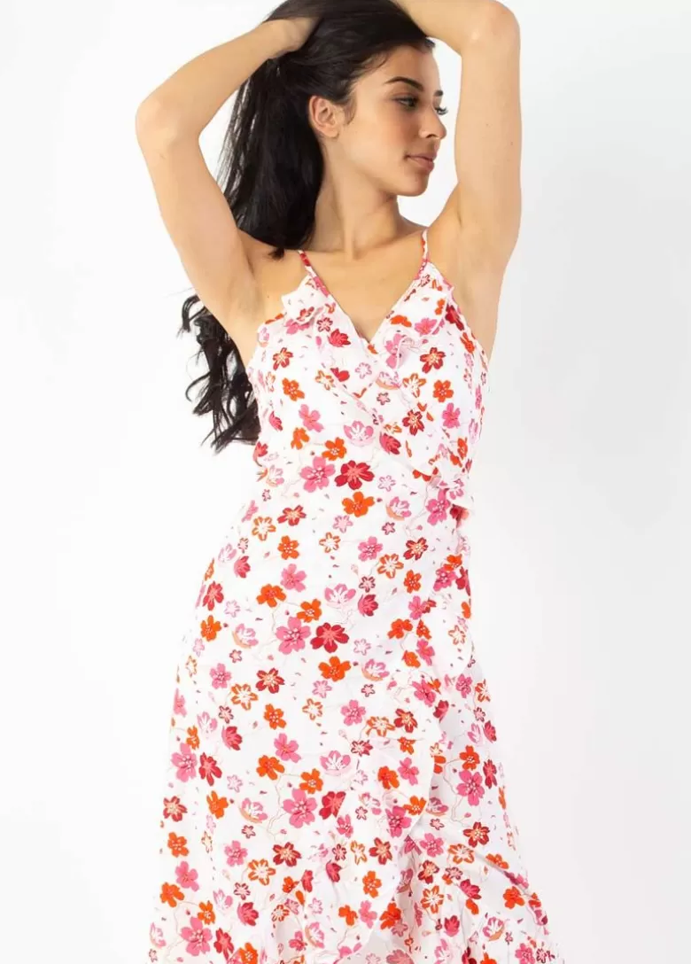 Robes*Coton Du Monde Robe longue fines bretelles SACHA imprimé fleurs de cerisiers blanc Cherry Blanc
