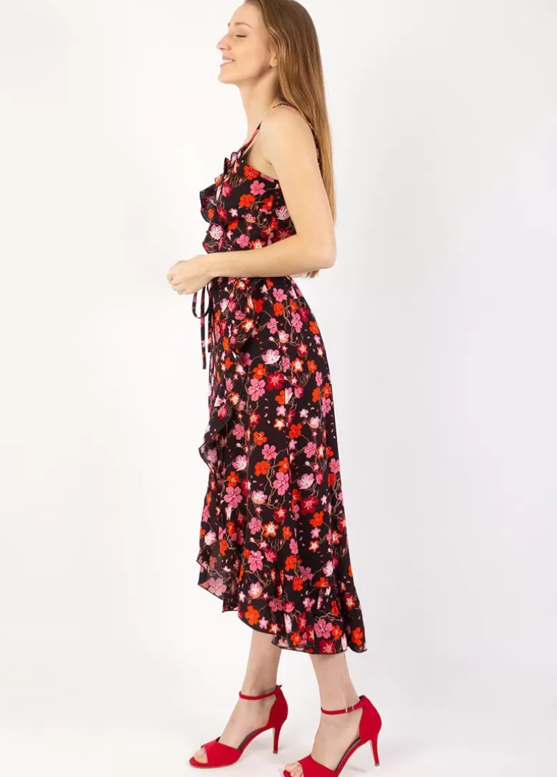 Robes*Coton Du Monde Robe longue fines bretelles SACHA imprimé fleurs de cerisiers noir Cherry Noir