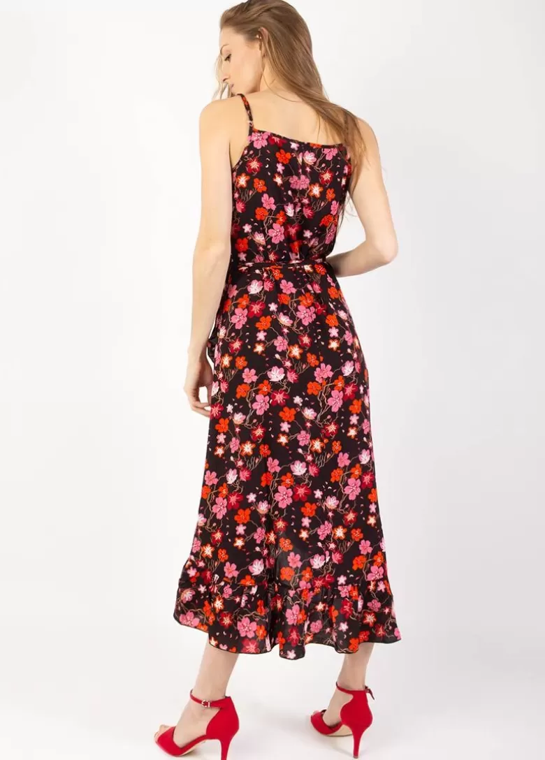 Robes*Coton Du Monde Robe longue fines bretelles SACHA imprimé fleurs de cerisiers noir Cherry Noir