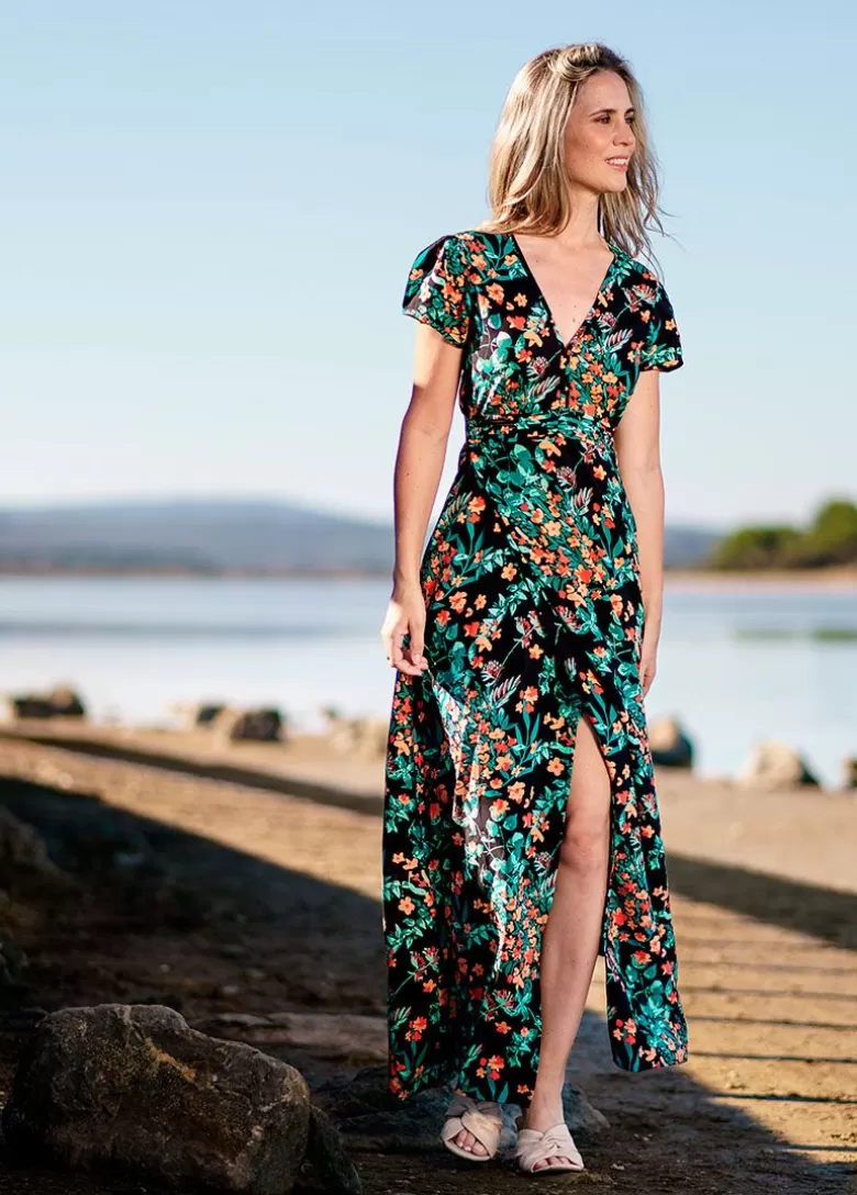 Robes*Coton Du Monde Robe longue fluide et légère MARBELLA imprimé fleuri coloré Jaipur