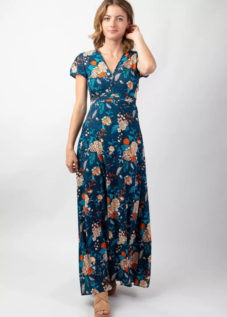 Robes*Coton Du Monde Robe longue fluide et légère MARBELLA imprimé fleuri tendance marine Elixir