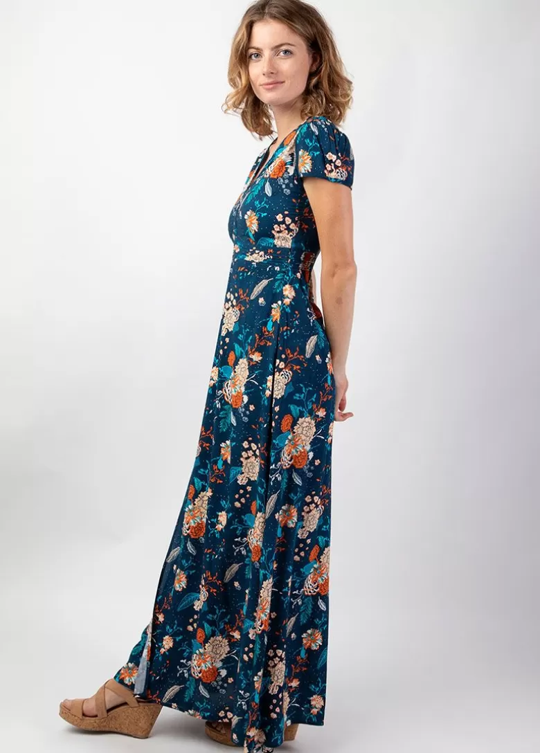Robes*Coton Du Monde Robe longue fluide et légère MARBELLA imprimé fleuri tendance marine Elixir