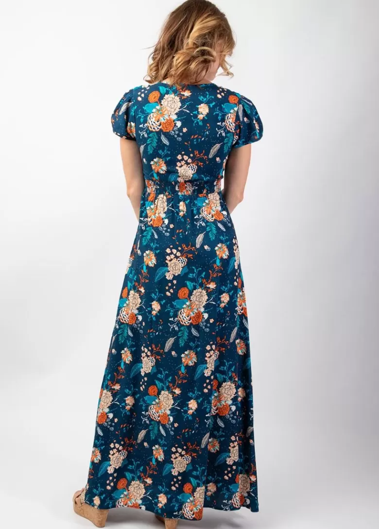 Robes*Coton Du Monde Robe longue fluide et légère MARBELLA imprimé fleuri tendance marine Elixir