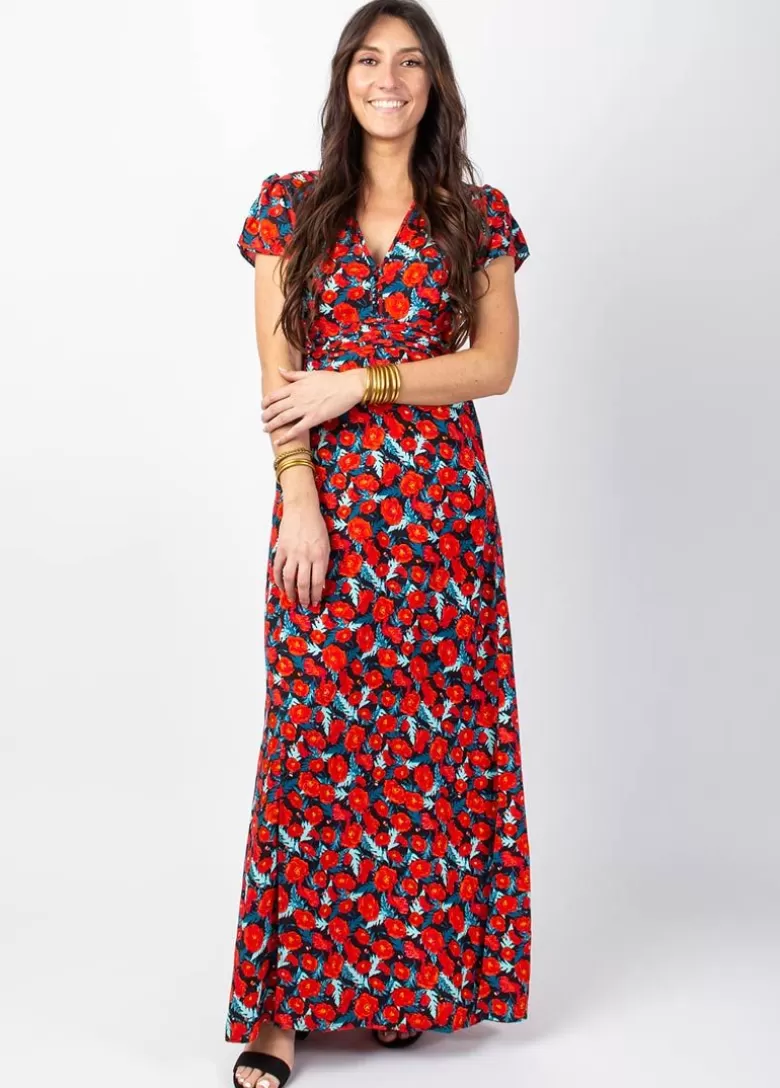 Robes*Coton Du Monde Robe longue fluide MARBELLA imprimé fleuri rouge Poppies