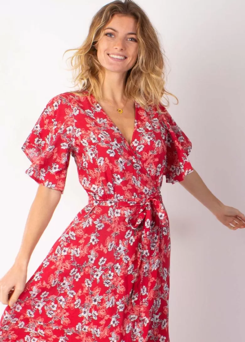 Robes*Coton Du Monde Robe longue SAKURA bohème imprimé fleuri rouge 8 Rouge