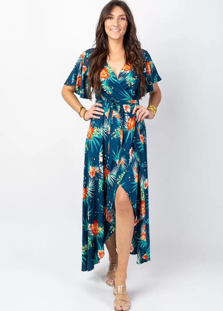 Robes*Coton Du Monde Robe longue SAKURA bohème imprimé fleurs tropicales Maui