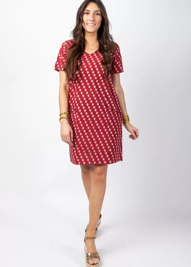 Robes*Coton Du Monde Robe manches courtes en coton CLAUDIA motifs ethniques bordeaux Medina
