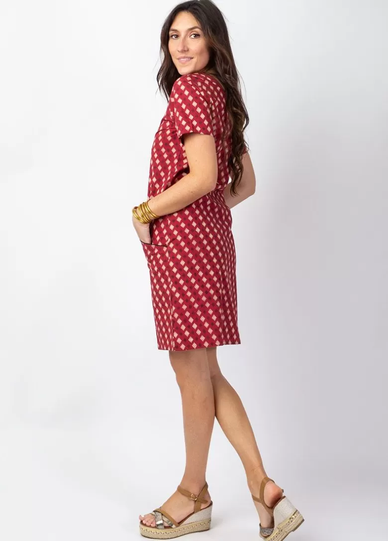 Robes*Coton Du Monde Robe manches courtes en coton CLAUDIA motifs ethniques bordeaux Medina