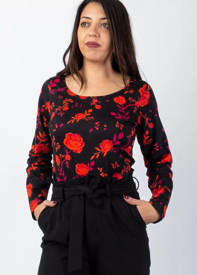 Tops*Coton Du Monde Top en coton col rond SUMAN imprimé fleuri rouge Red Roses