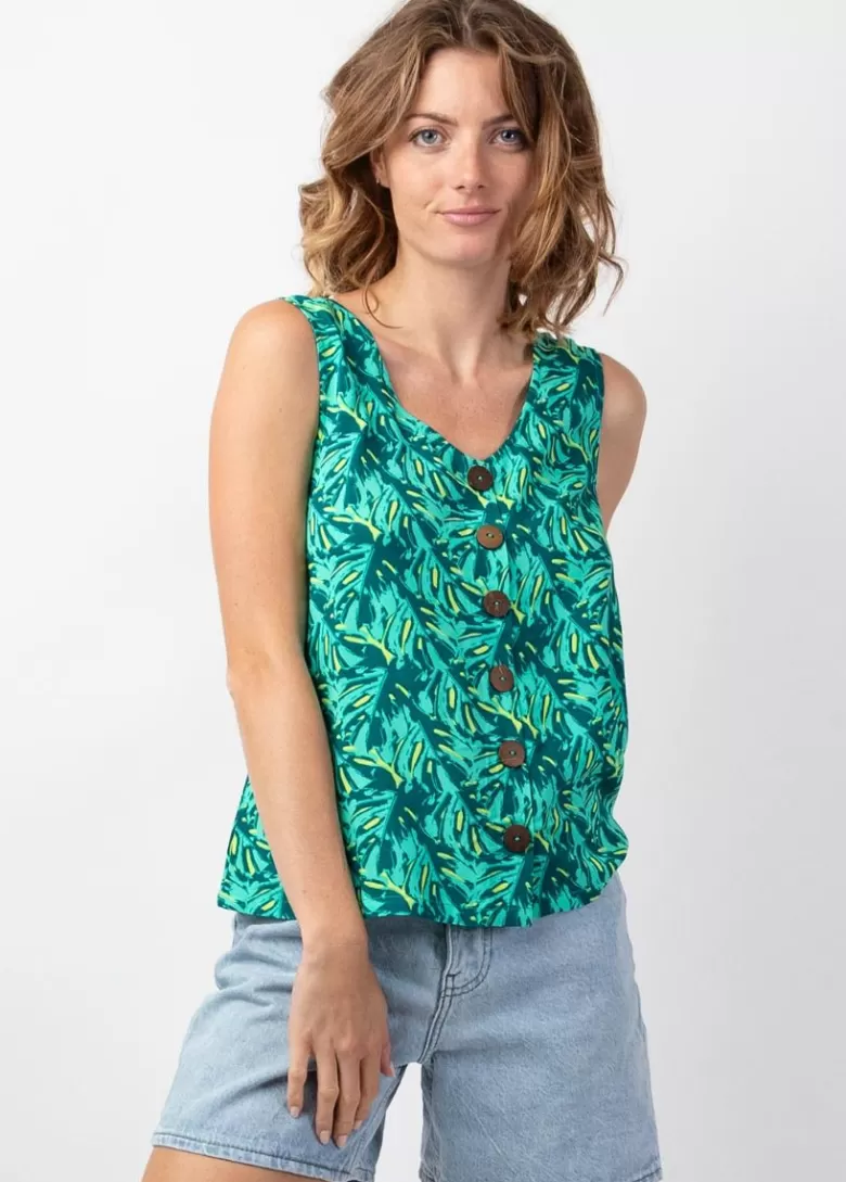 Tops*Coton Du Monde Top femme ethnique IVANOE motif tropical vert Gaia