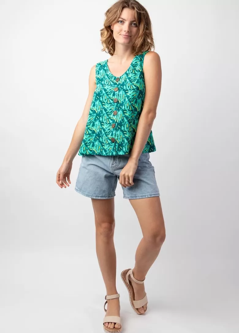 Tops*Coton Du Monde Top femme ethnique IVANOE motif tropical vert Gaia