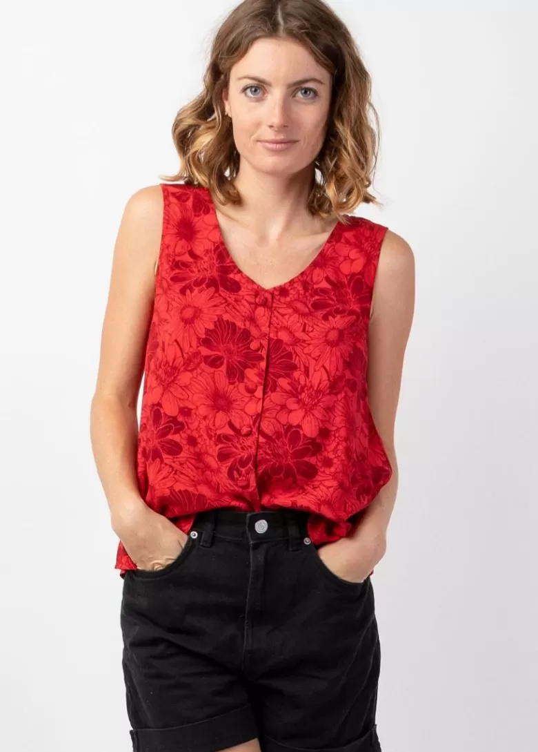 Tops*Coton Du Monde Top femme sans manches IVANOE rouge fleuri Rumba