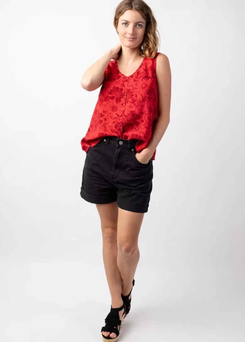 Tops*Coton Du Monde Top femme sans manches IVANOE rouge fleuri Rumba