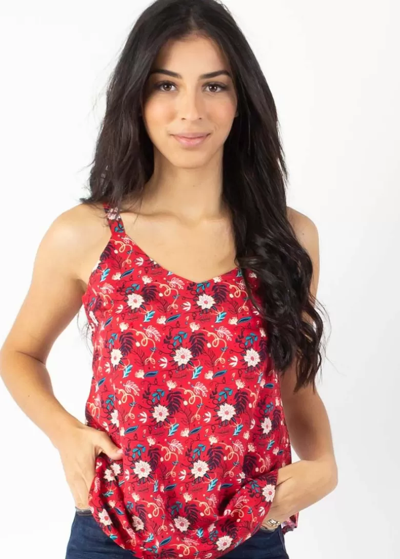 Tops*Coton Du Monde Top fines bretelles ANAE fleuri rouge Spring Flowers