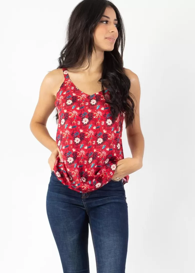 Tops*Coton Du Monde Top fines bretelles ANAE fleuri rouge Spring Flowers