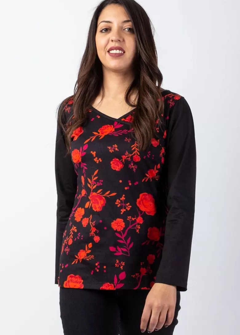 Tops*Coton Du Monde Top manches longues en coton KARAN imprimé roses Red Roses