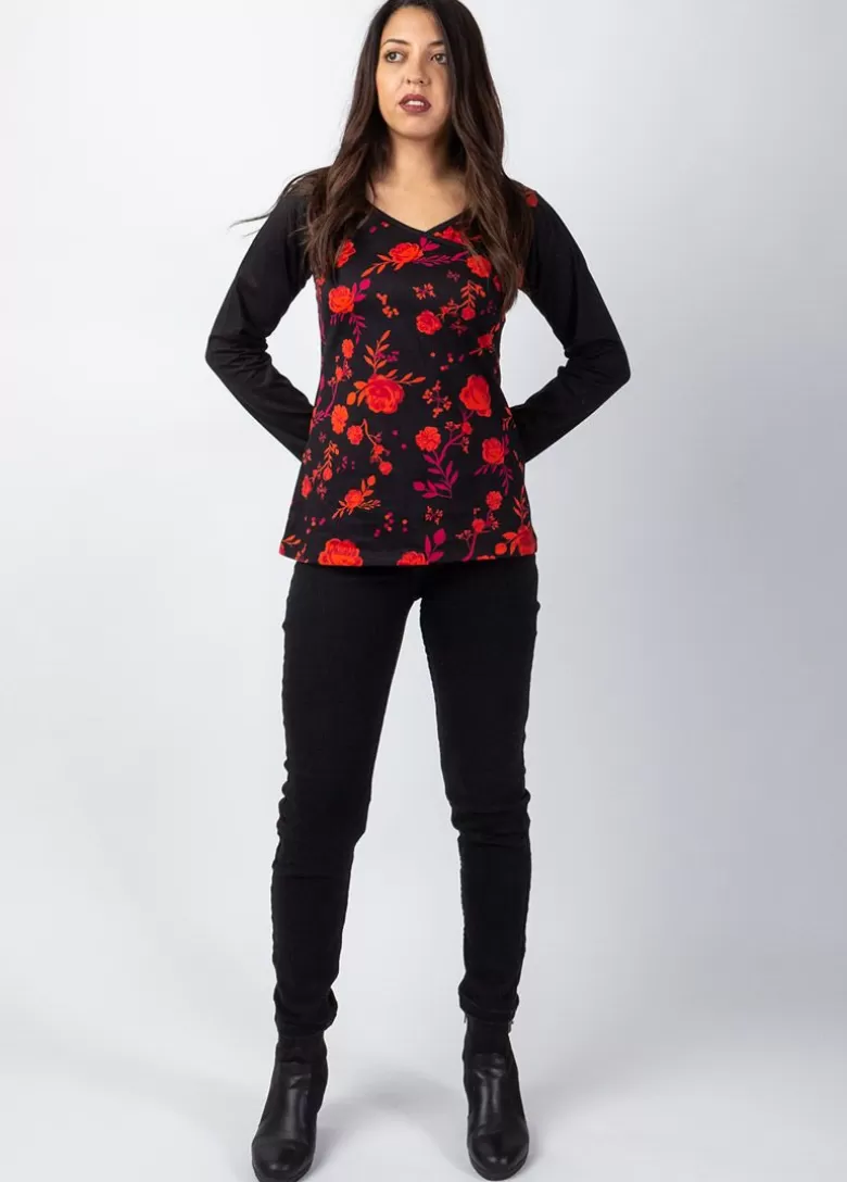 Tops*Coton Du Monde Top manches longues en coton KARAN imprimé roses Red Roses