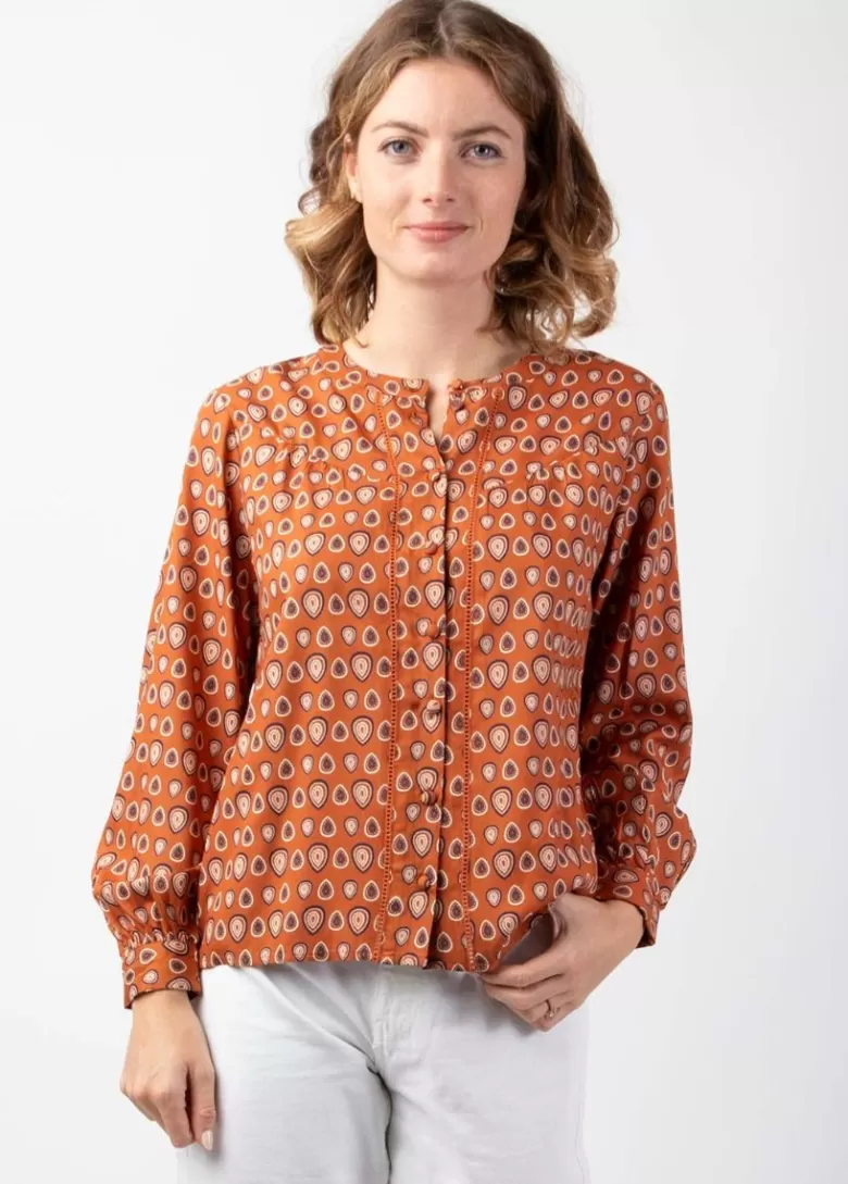 Tops*Coton Du Monde Top manches longues en viscose JOE imprimé ethnique camel 29 Camel