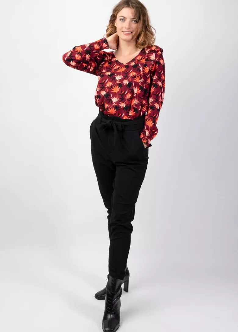 Tops*Coton Du Monde Top manches longues en viscose épais DANAE imprimé bordeaux Colchique