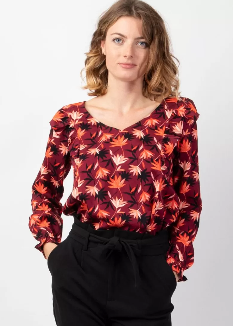 Tops*Coton Du Monde Top manches longues en viscose épais DANAE imprimé bordeaux Colchique