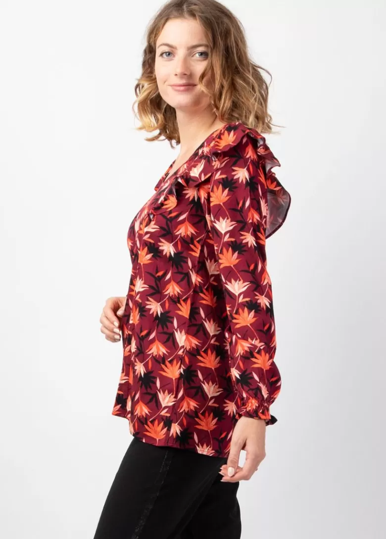 Tops*Coton Du Monde Top manches longues en viscose épais DANAE imprimé bordeaux Colchique
