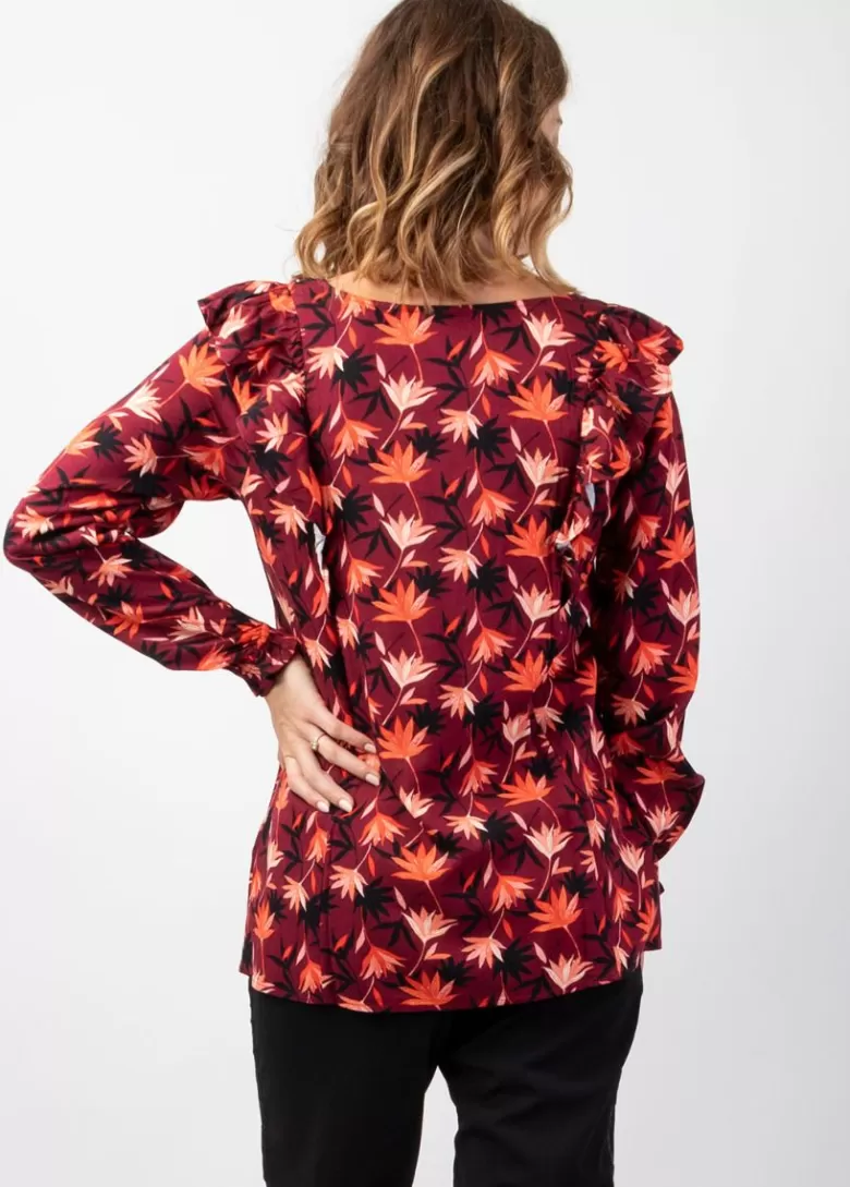 Tops*Coton Du Monde Top manches longues en viscose épais DANAE imprimé bordeaux Colchique