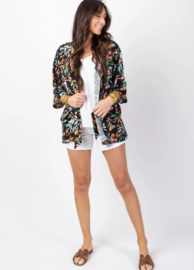 Manteaux | Vestes Et Gilets*Coton Du Monde Veste courte esprit kimono AYAKO motif tropical Belize